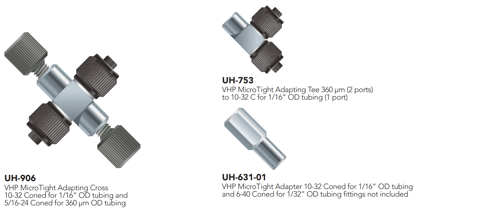 IDEX VHP MicroTight® adapters UH-753, UH-906, UH-631-01