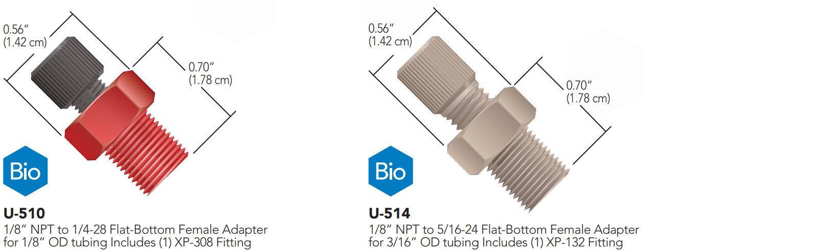 IDEX NPT national pipe threaded adapters U-510, U-514