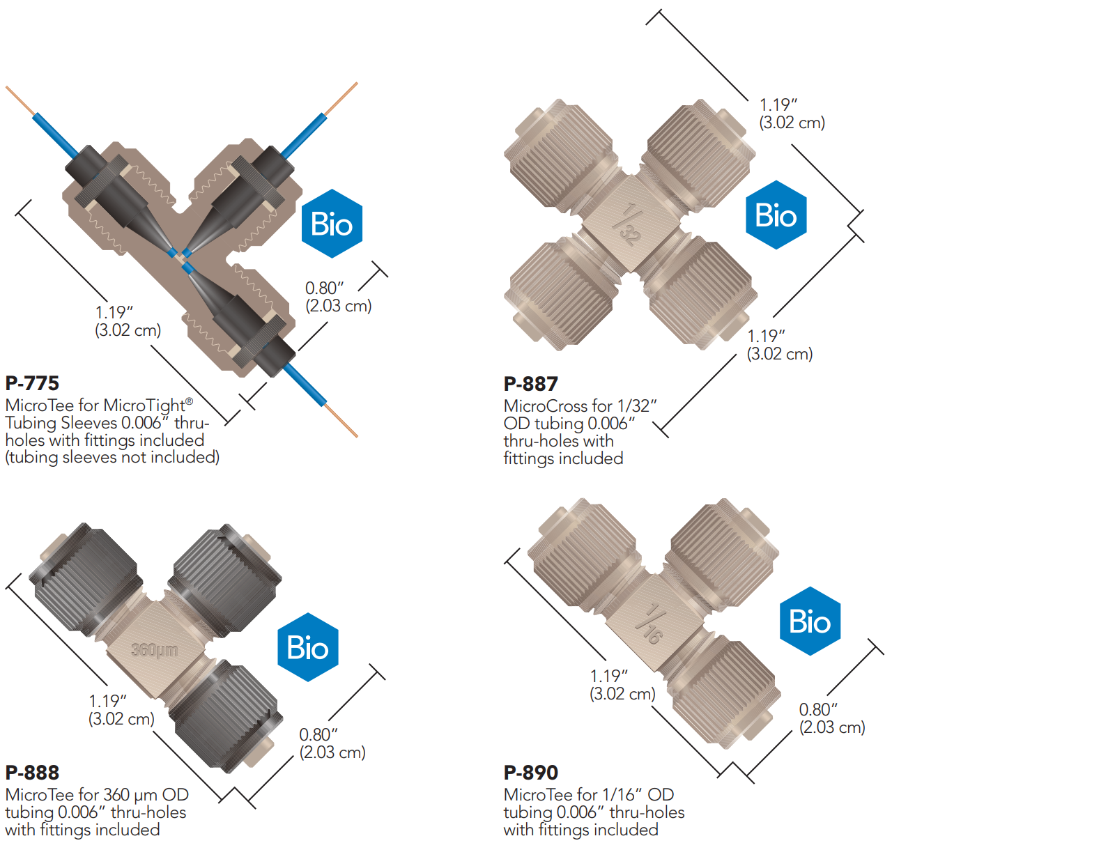 IDEX MicroTight® PEEK tees P-775, P-887, P-888, P-890