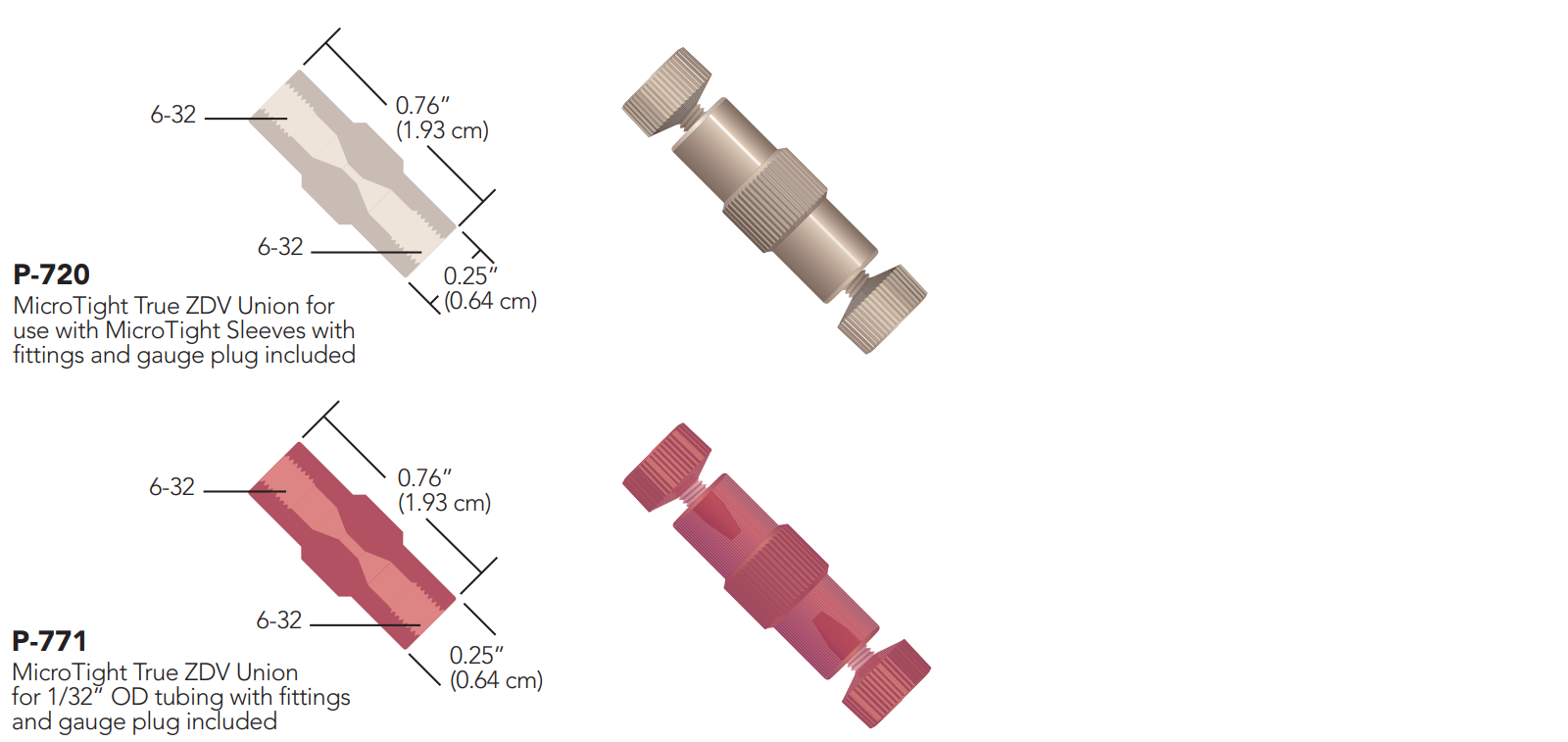 IDEX MicroTight® PEEK unions P-720, P-771