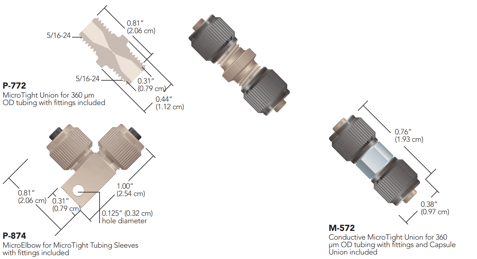 IDEX MicroTight® PEEK union, elbow & conductive P-722, P-874, M-572