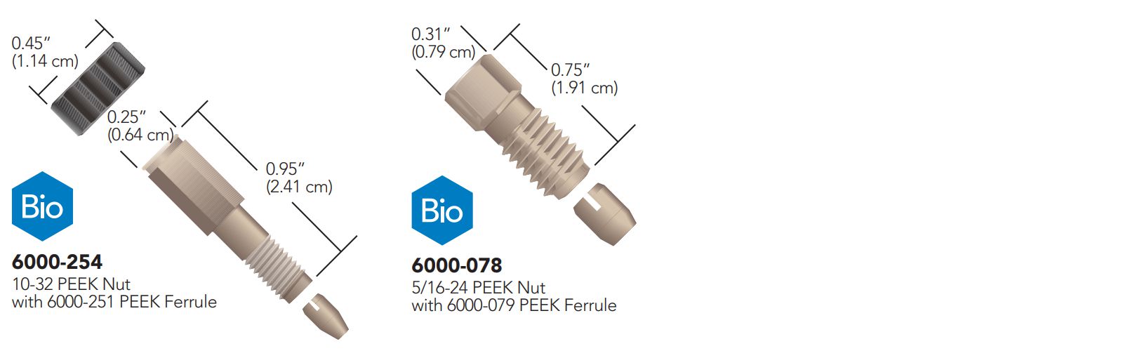 IDEX RheFlex fittings with ChromTRAC knobs, 6000-254, 6000-078