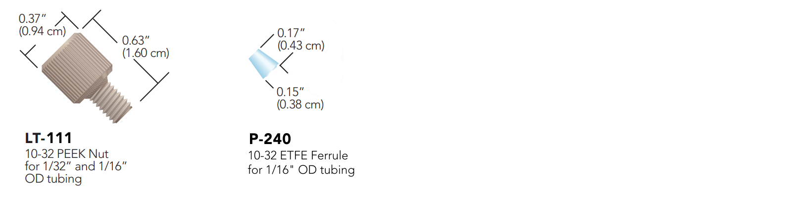 IDEX Flangeless Fittings, Nut LT-111, and Ferrule P-240